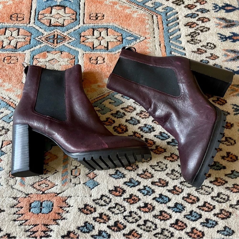 Paige Natasha Wine Red Water Resistant Stack Heel Chelsea Booties